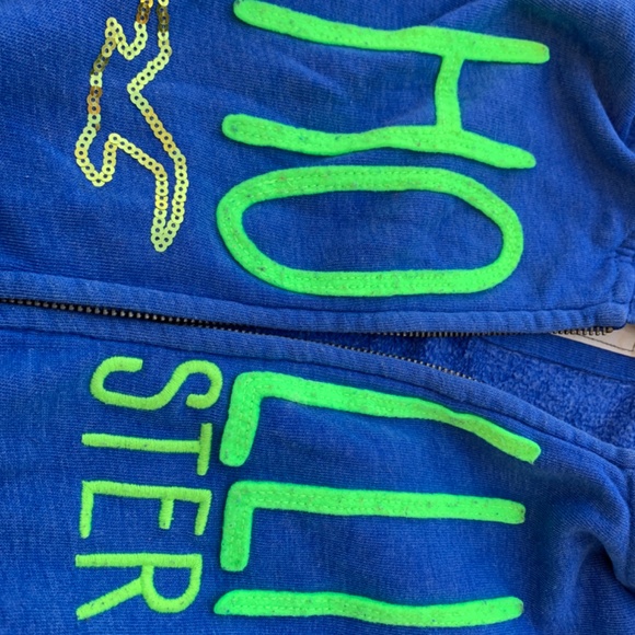 Blue zip hoodie with green appliqué and gold glitter seagull Holister - Picture 2 of 4